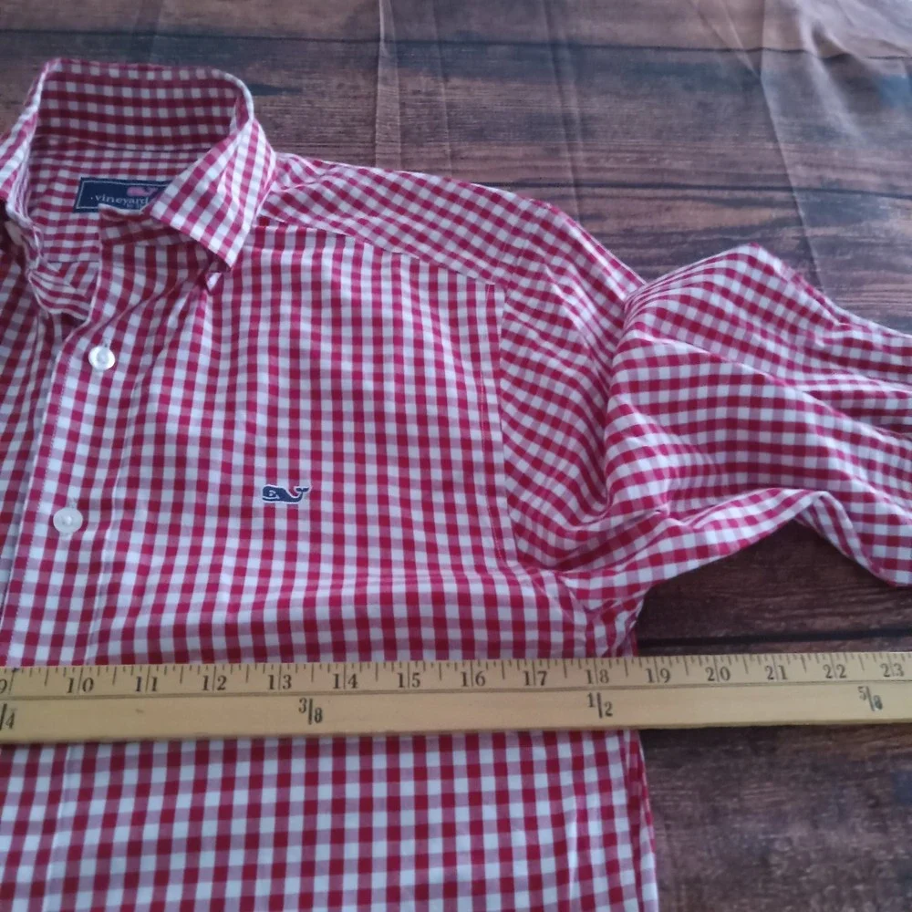 Vineyard Vines Whale Shirt Long Sleeve Button Down Shirt Men's XS Red White Chec